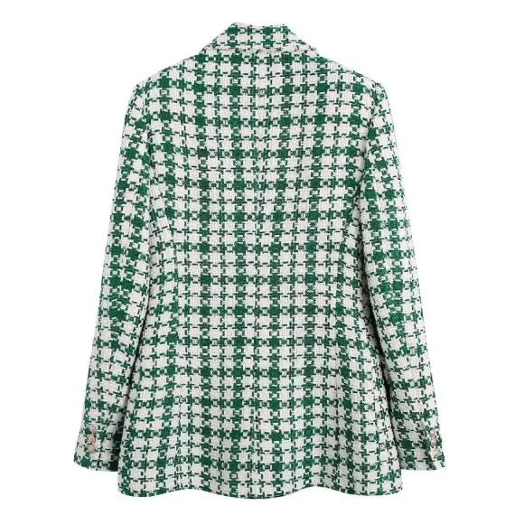 Blazer feminino xadrez verde costas