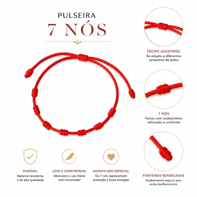 Pulseira 7 Nós Vermelha Detalhes