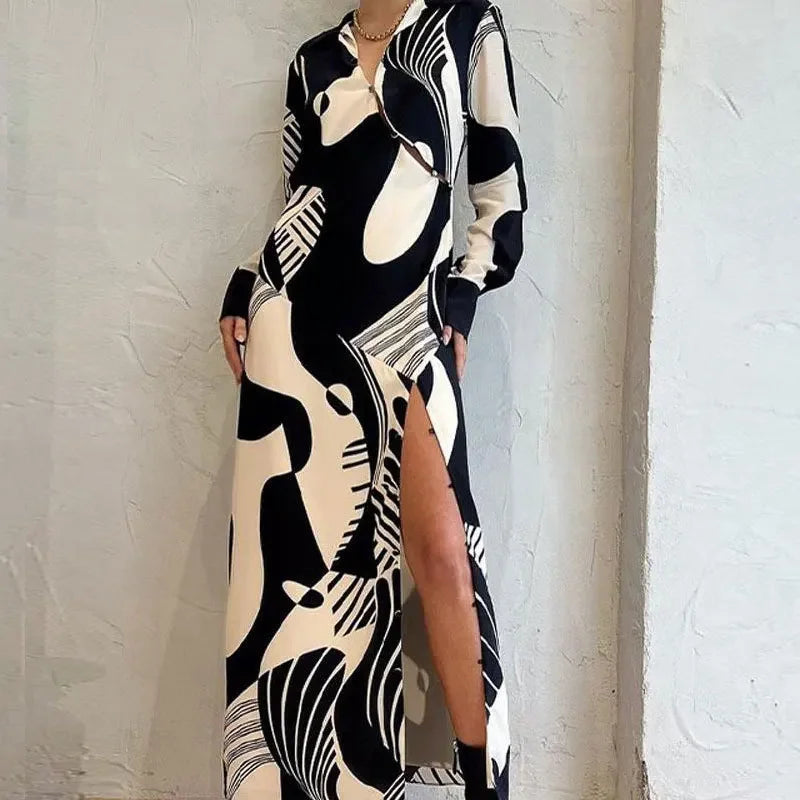 Vestido Feminino Manga Longa com Fenda