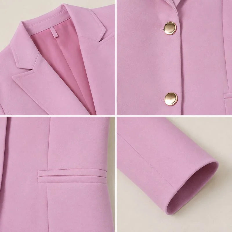 Blazer Feminino Alfaiataria Rosa Detalhes 