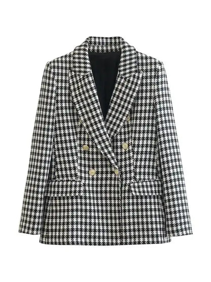 Blazer feminino xadrez preto e branco