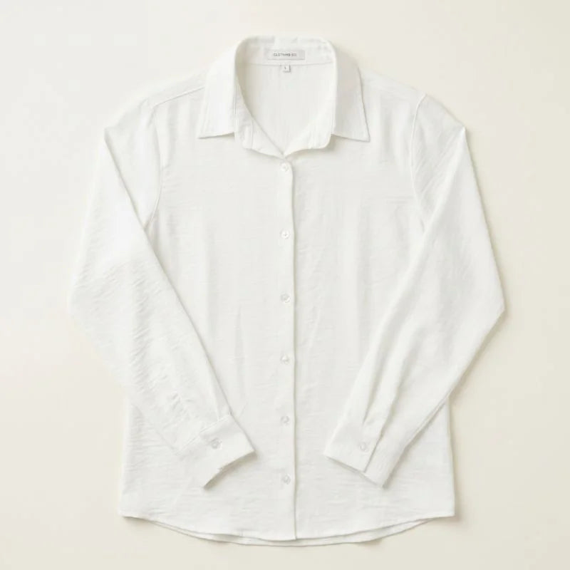 Camisa Branca Feminina Clássica Tecido Duna Detalhe