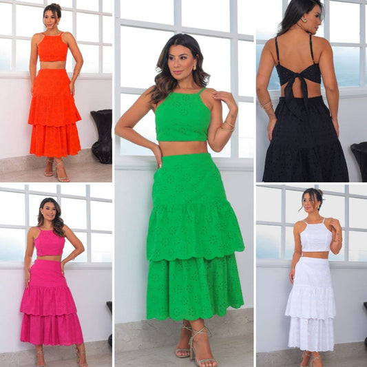 Conjunto saia e cropped em Lesie - Mila Costa Roupas