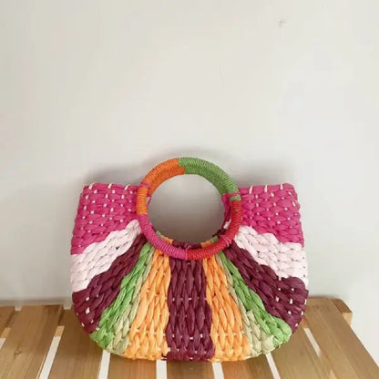 Bolsa de palha multicolorida