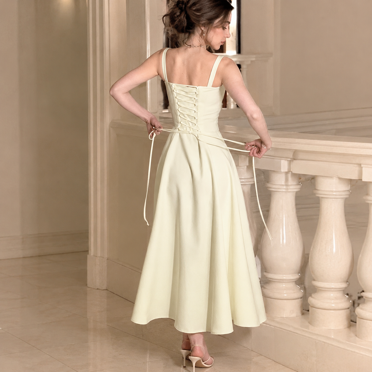 Vestido Longo Amarração Amarelo Pastel Classico